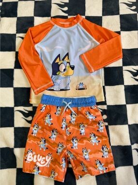 Bluey Kids Orange & Light Blue Rashguard Swim Set